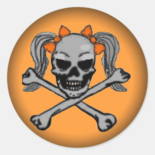 Fade to Black Round Stickers - Ponytail skull