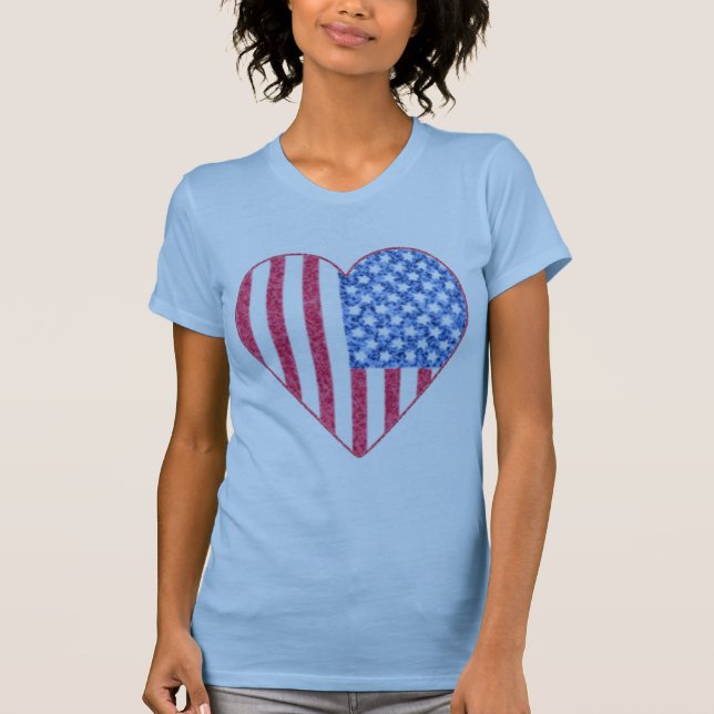 Faded American Flag Heart Tshirt Design (Front)