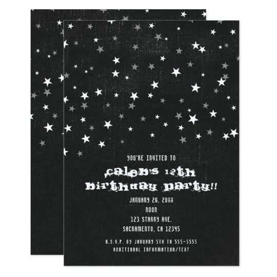 Faded Black Denim Starry Grunge Party Invitations