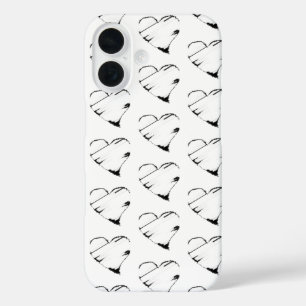 Faded black hearts on a white background iPhone 16 case