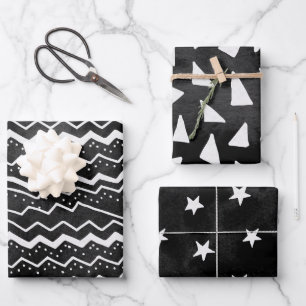 Faded Black White Doodle Stars Wrapping Paper Sheet
