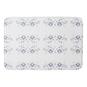 Faded Blue and White Floral Pattern Bath Mat