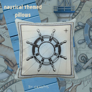 Faded Blue Nautical Themed  Throw Pillow