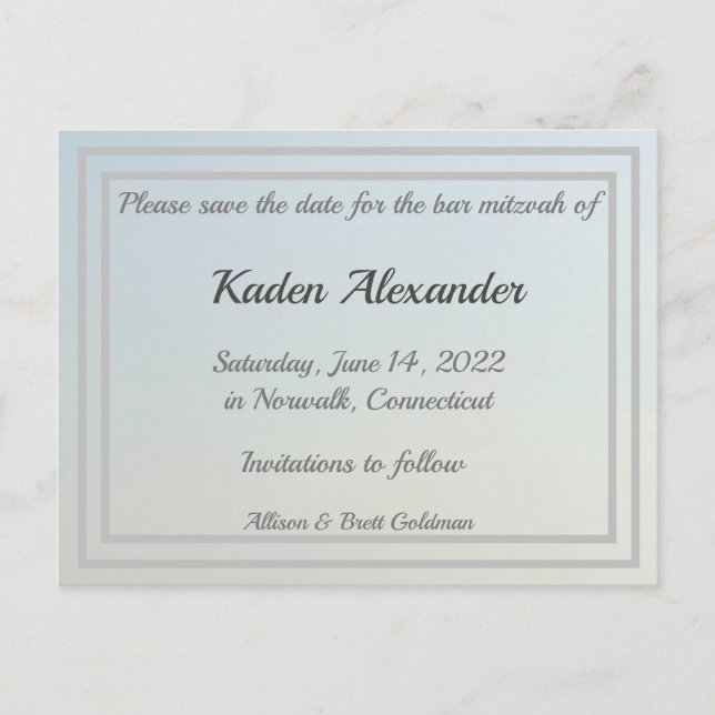 Faded Blue Ombre Save the Date Postcard (Front)