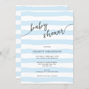Faded Blue Stripes Boy Baby Shower Invitation