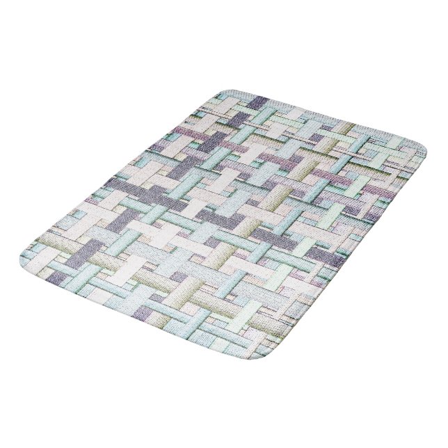 Faded coloured 'chess' in cloth or canvas look bath mat (Angled)