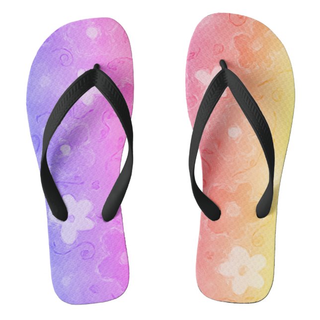 Faded Colourful Flowers  Flip Flops (Footbed)