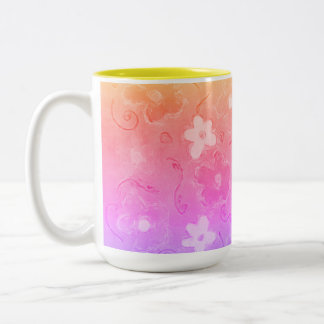 Faded Colourful Flowers Two-Tone Coffee Mug
