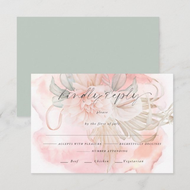 Faded Coral Rose Floral Meal Choice RSVP Card (Front/Back)