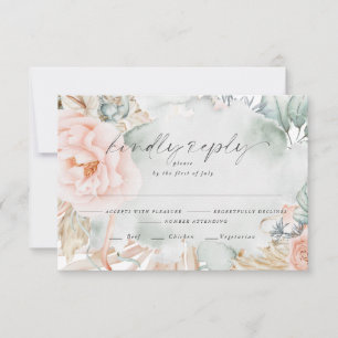 Faded Coral Rose Floral Meal Choice RSVP Card