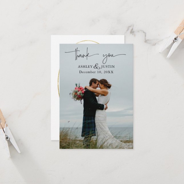 Faded denim & blush stylish Thank You Card (Front/Back In Situ)