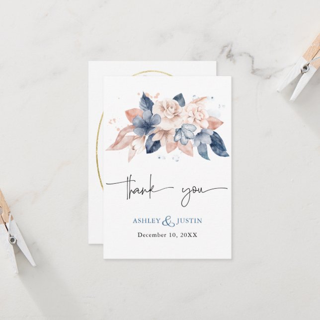 Faded denim & blush stylish Thank You Card (Front/Back In Situ)