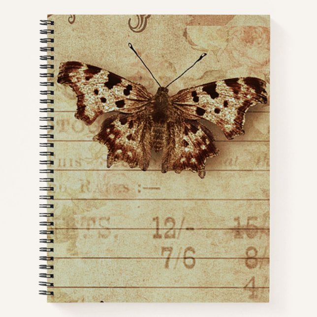 Faded distressed sepia butterfly notepad numbers  notebook (Front)