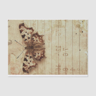 Faded distressed sepia butterfly notepad numbers tissue paper
