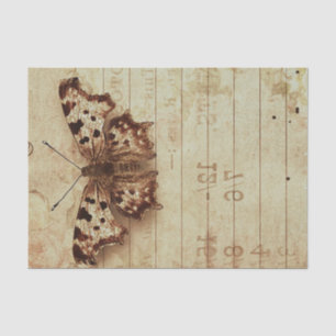Faded distressed sepia butterfly notepad numbers tissue paper