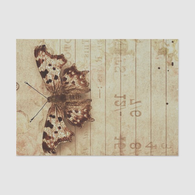 Faded distressed sepia butterfly notepad numbers tissue paper (Front)