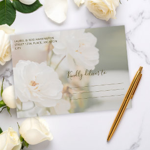 Faded Dreamy White Rose Photo Custom Wedding Envelope