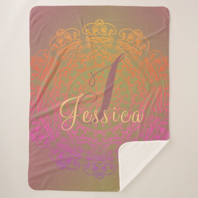 Faded Earth-toned Monogram Mandala  Sherpa Blanket (Front)