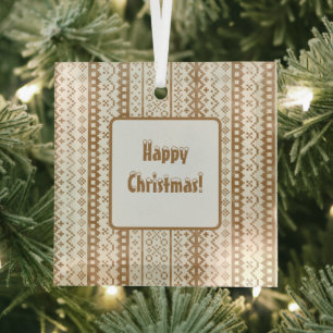 Faded Fair Isle Knit Watercolor Cabincore brown Glass Ornament