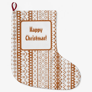 Faded Fair Isle Knit Watercolor Cabincore orange Large Christmas Stocking