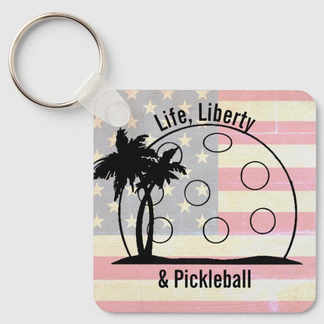 FADED FLAG Life Liberty & Pickleball USA Keychain (Front)