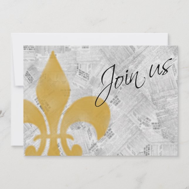 Faded Fleur de Lis Newspaper New Orleans Invite (Front)