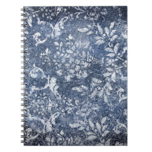 Faded Floral Denim: Grungy Textured Background Notebook