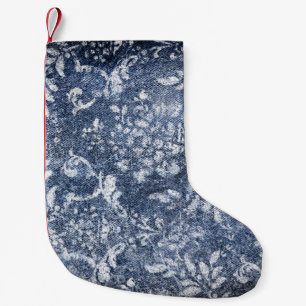 Faded Floral Denim: Grungy Textured Background Small Christmas Stocking