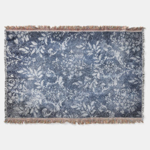 Faded Floral Denim: Grungy Textured Background Throw Blanket