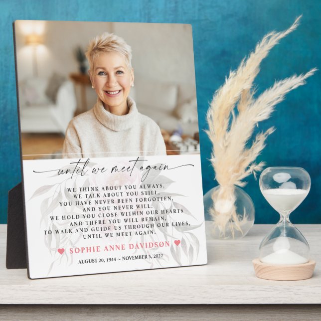 Faded Floral Photo Until We Meet Again Funeral Pla Plaque (Side)