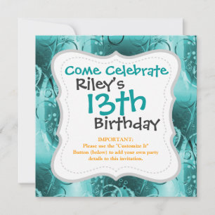 Faded Floral Swirl Teal Turquoise Blue Gifts for H Invitation