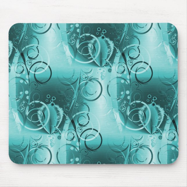 Faded Floral Swirl Teal Turquoise Blue Girly Gifts Mouse Pad (Front)