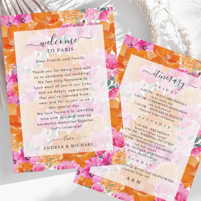 Faded Floral Wedding Welcome Letter Itinerary Card (Creator Uploaded)
