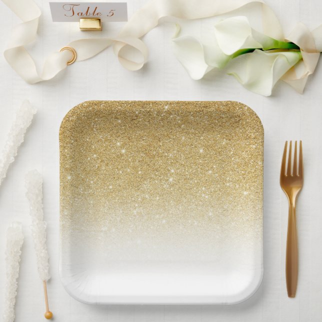 Faded Gold Glitter Paper Plates (Wedding)