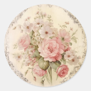 Faded Grandeur,  Pink Shabby Chic Classic Round Sticker