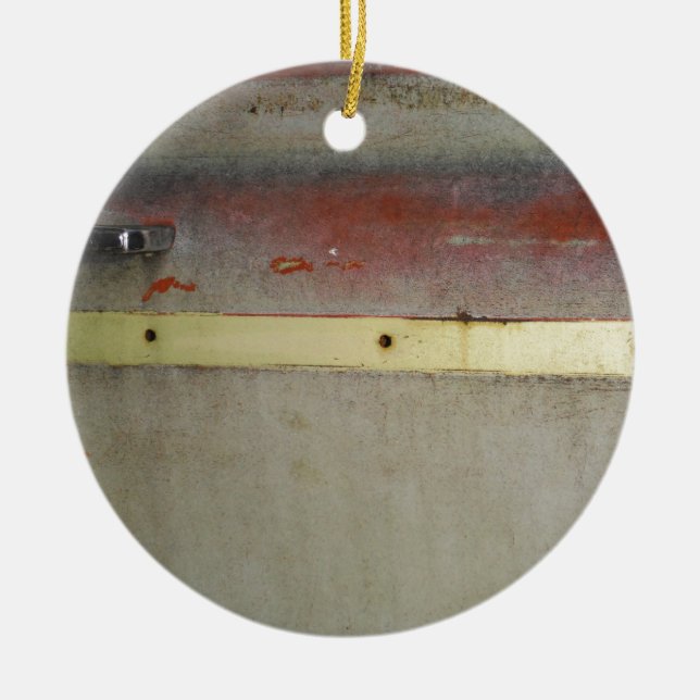 Faded Green, Red, Blue & Yellow rusted Ceramic Ornament (Front)