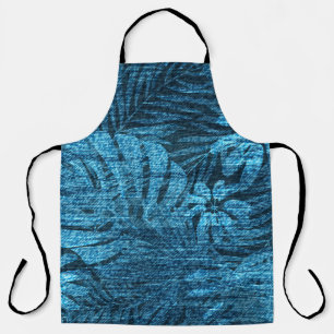 Faded jeans with tropical leaves pattern apron