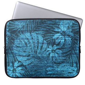Faded jeans with tropical leaves pattern laptop sleeve