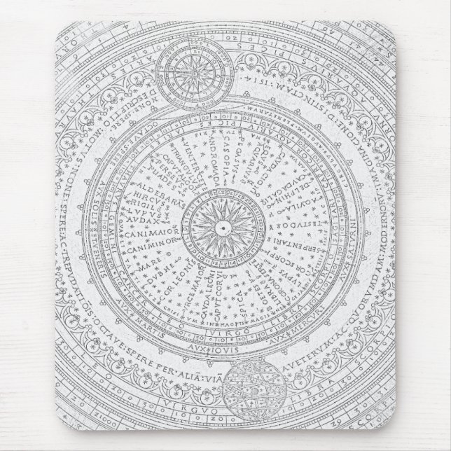 Faded latin text astro chart frame  mouse pad (Front)