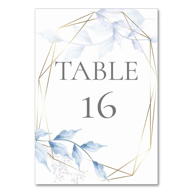 Faded Lilac and Dusty Blue Foliage Table Number (Front)