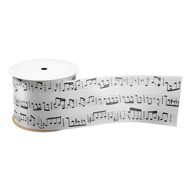 Faded Music Notes On White Satin Ribbon (Spool)