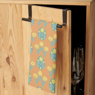 Faded Orange Scandinavian Eggs Tulips Easter Kitchen Towel