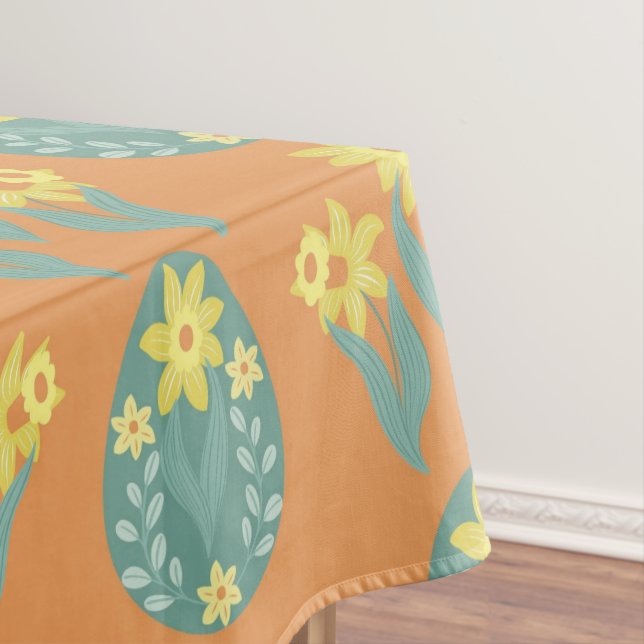 Faded Orange Scandinavian Eggs Tulips Easter Tablecloth (In Situ)
