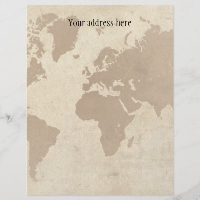 Faded Parchment World Map Letterhead (Front)