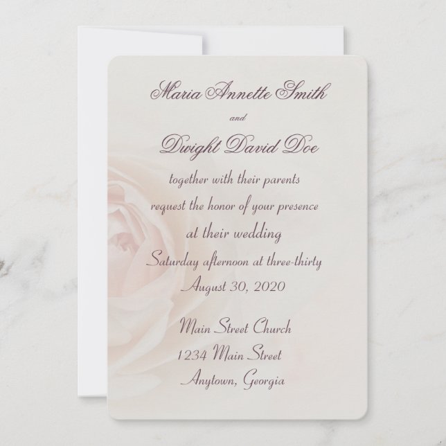 Faded Peach Rose Wedding Invitation (Front)