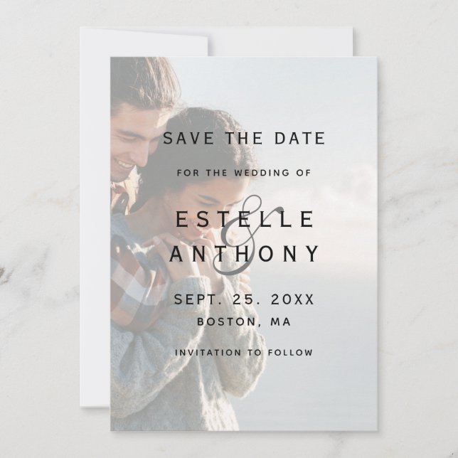 Faded Photo Ampersand Wedding Save The Date (Front)