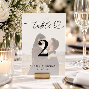 Faded Photo Elegant Heart Script 5x7 Table Number