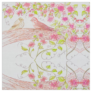Faded Pink Finches Fabric