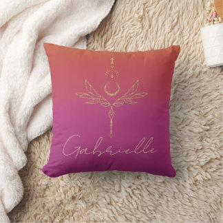 Faded Pink & Orange Gold Glitter Celestial Name Throw Pillow