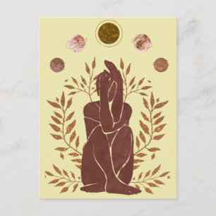 Faded planets thinking man gold wreaths moon postcard